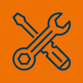 Tool icons on orange background