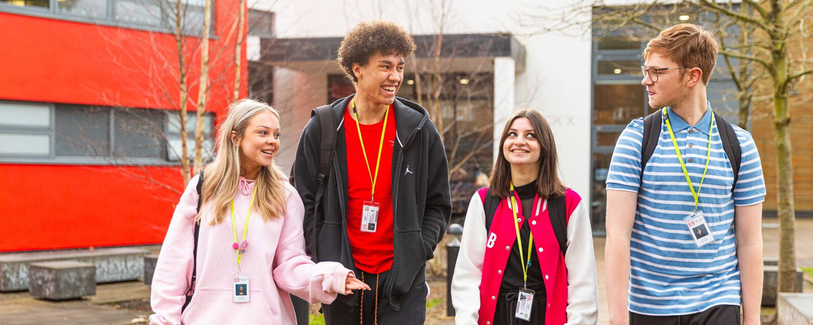 Students walking outside Crosskeys campus